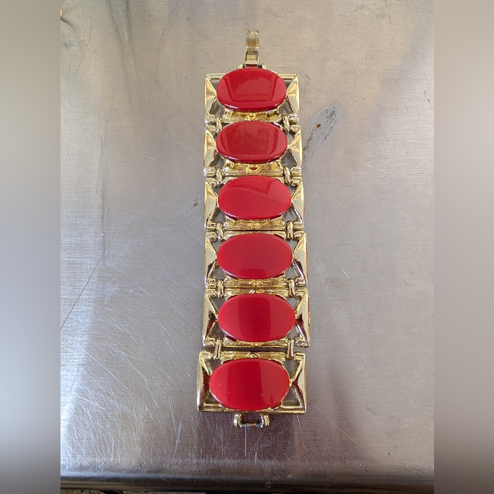 Vintage Bracelet Red Chunky Oversized From 1970s Rare Color